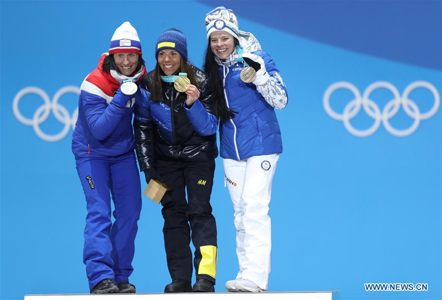 (SP)OLY-SOUTH KOREA-PYEONGCHANG-CROSS-COUNTRY SKIING-LADIES' 7.5KM+7.5KM SKIATHLON-MEDAL CEREMONY