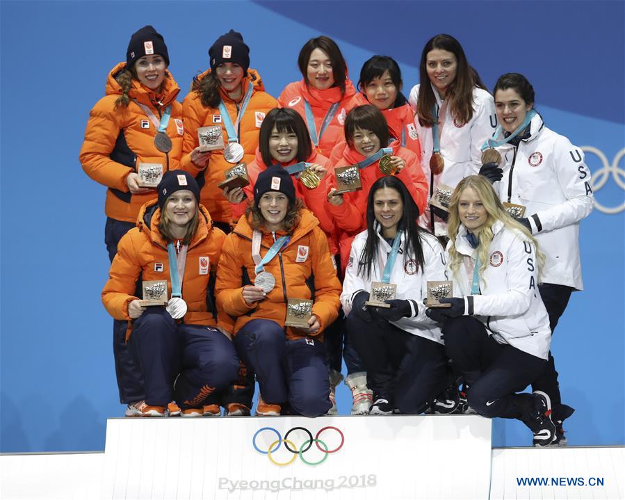 (SP)OLY-SOUTH KOREA-PYEONGCHANG-SPEED SKATING-LADIES' TEAM PURSUIT-MEDAL CEREMONY