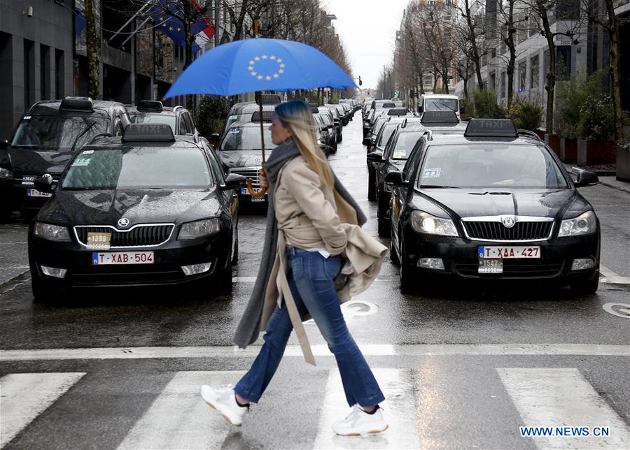 BELGIUM-BRUSSELS-PROTEST-TAXI DRIVERS