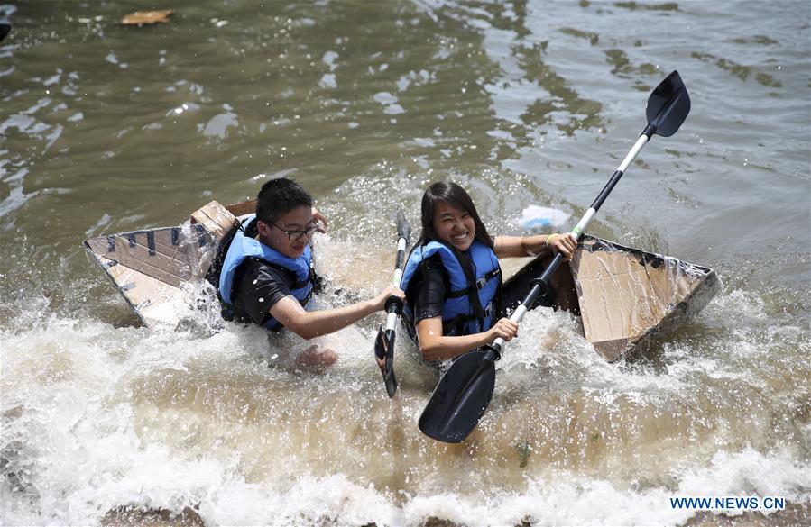 U.S.-NEW YORK-CITY OF WATER DAY-CARDBOARD BOAT